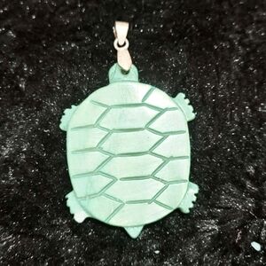 Vintage Green Abalone Shell Carved Turtle Pendant